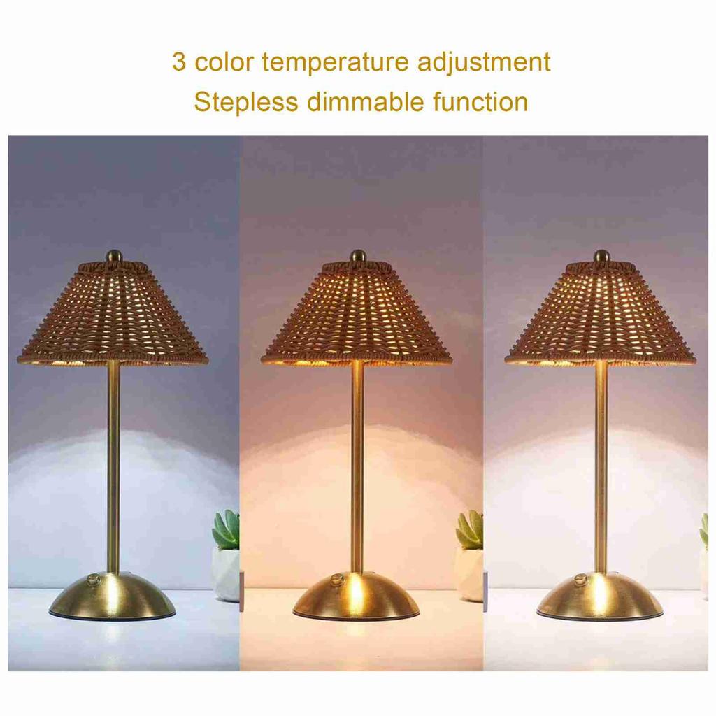 Retro Atmosphere Lighting LED Rattan Rechargeable Desk Lamp Southeast Asian Style Home Decor Living Room Bedroom Desktop Lamp