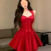 Elegant French Rose Bow Knot Dress - Slimming Waist, Summer Short Skirt for Special Occasions