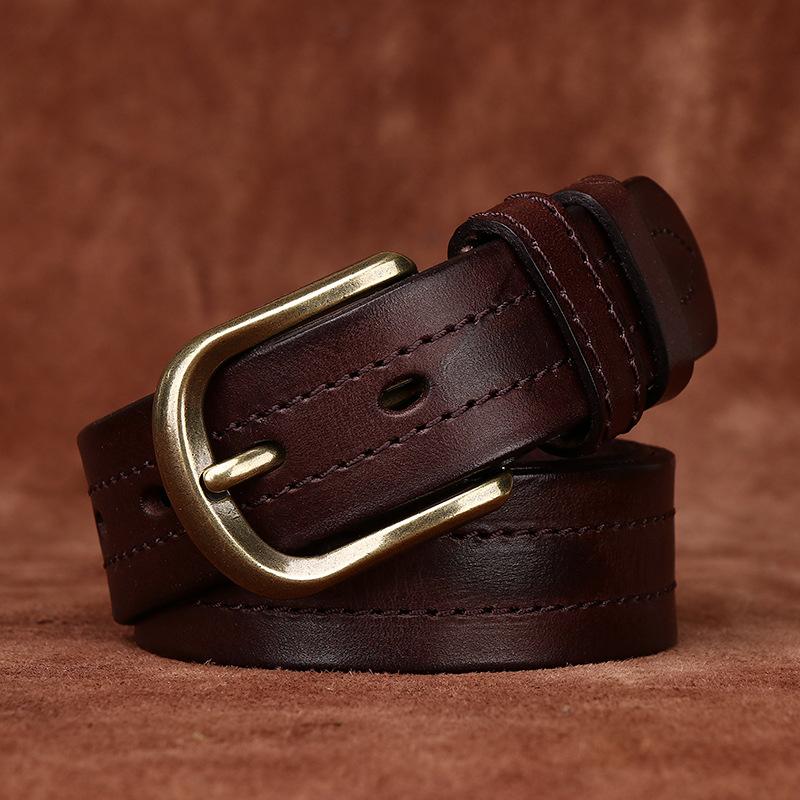 Men's Belt Retro Rub Colored Distressed Genuine Cattlehide Leather Surface Casual Denim Overalls Belt
