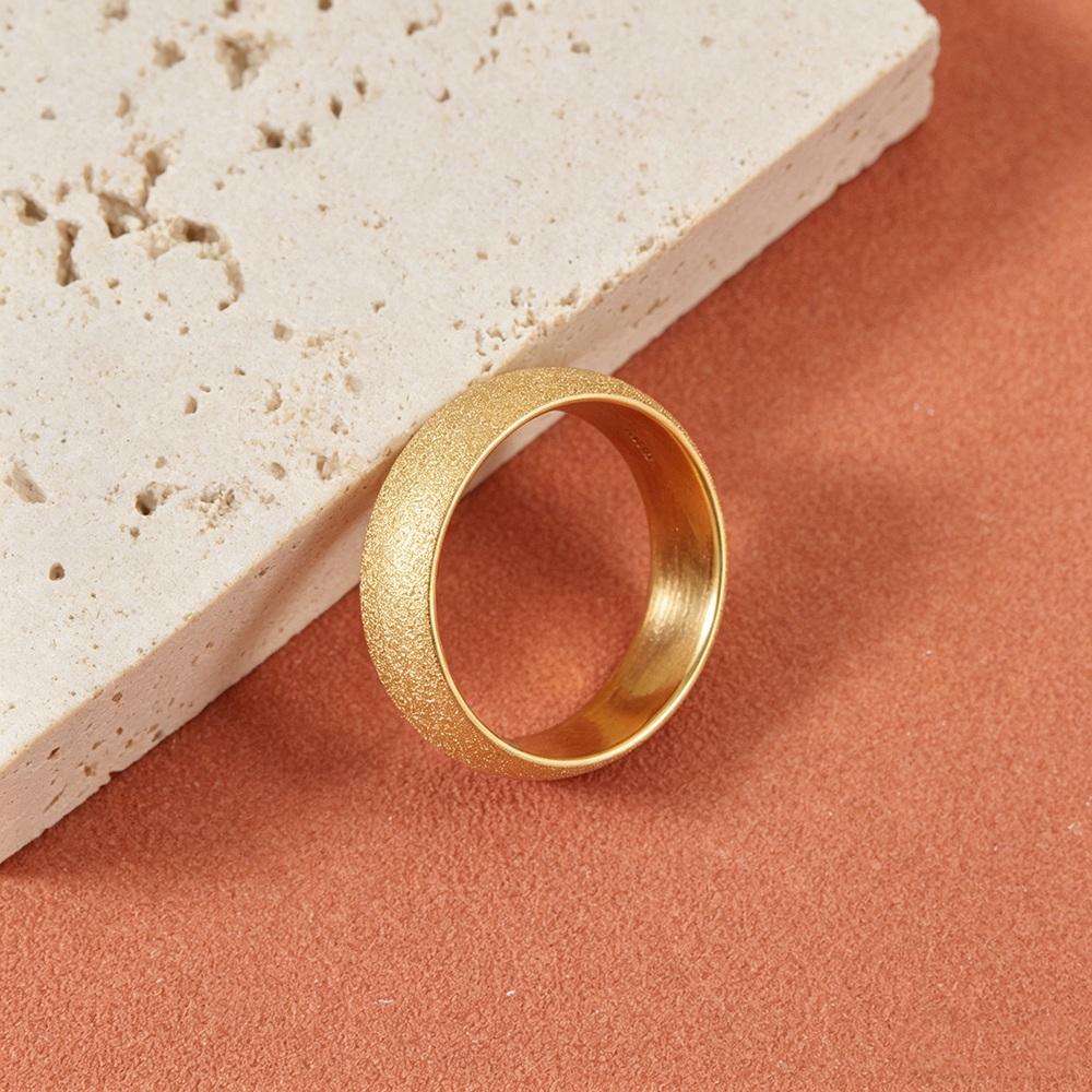 JeeMango High Quality Fashion Simple Scrub Stainless Steel Rings for Women 6mm Width Gold Plated Finger Ring Jewelry Gift R26030