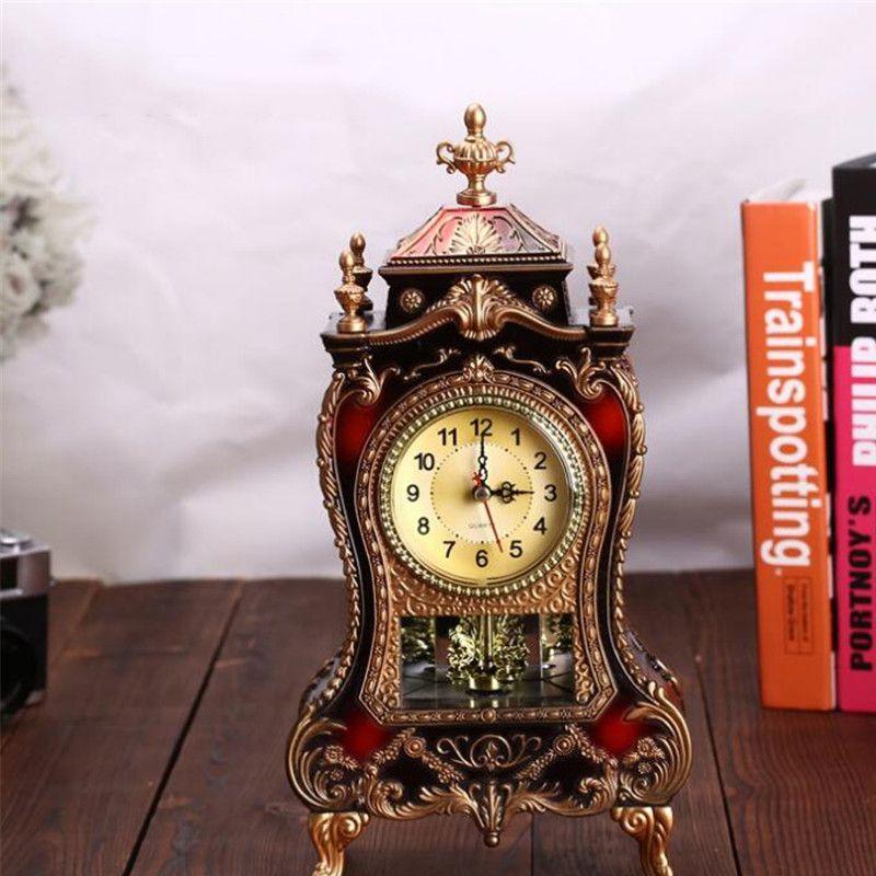 12 Songs Antique Clock Tower Shaped Table Clocks Classical Decoration Swing Clock Living Room TV Cabinet Desk Clock