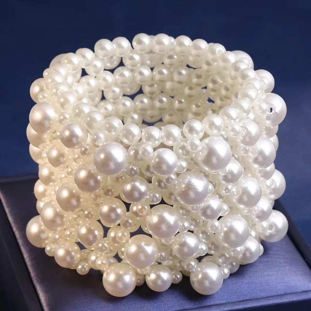 Baroque Women Bracelet Elastic Wide Bangle Minority Pearls Bracelet  Ladies