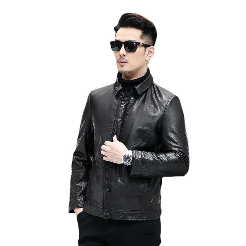 Spring and Autumn New Men's Genuine Leather Jacket Men's Oil-Waxed Leather First-Layer Cowhide Jacket Korean Style Slim Motorcycle Jacket