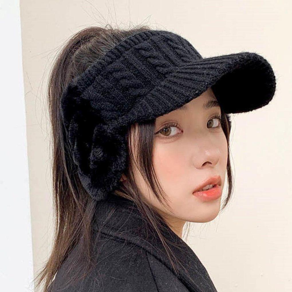 Winter Warme Strick-Sonnenkappe mit Ohrenklappen