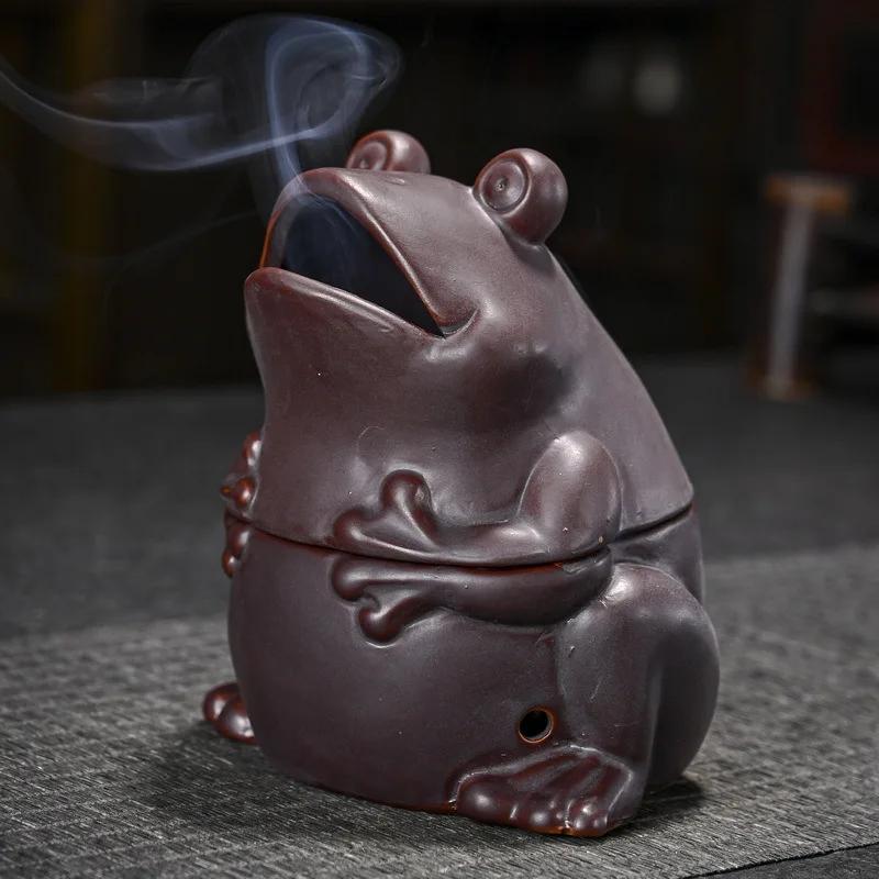 1pc Frog Incense Coils Burner Ceramic Handicrafts Incense Holder Home Fragrance Decor Purple Clay Censer (Without Incense)