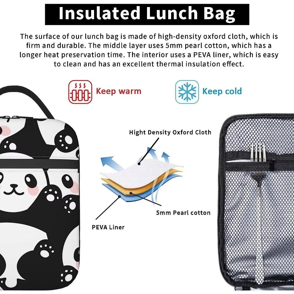 Cute Panda Print Lunch Box Reusable Insulated Lunch Bag Thermal Cooler Tote for Boys Girls School Men Women Picnic Travel Hiking