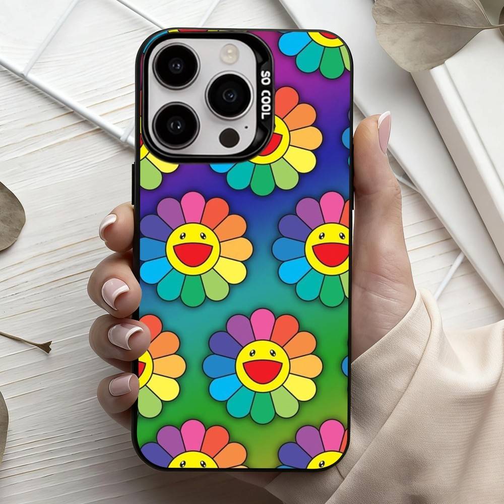 Takashi M-Murakamis F-Flowers Phone Case For iPhone17,16,15,14,13,12,11 Plus,Pro Max Candy Silver Plated Inside Cover