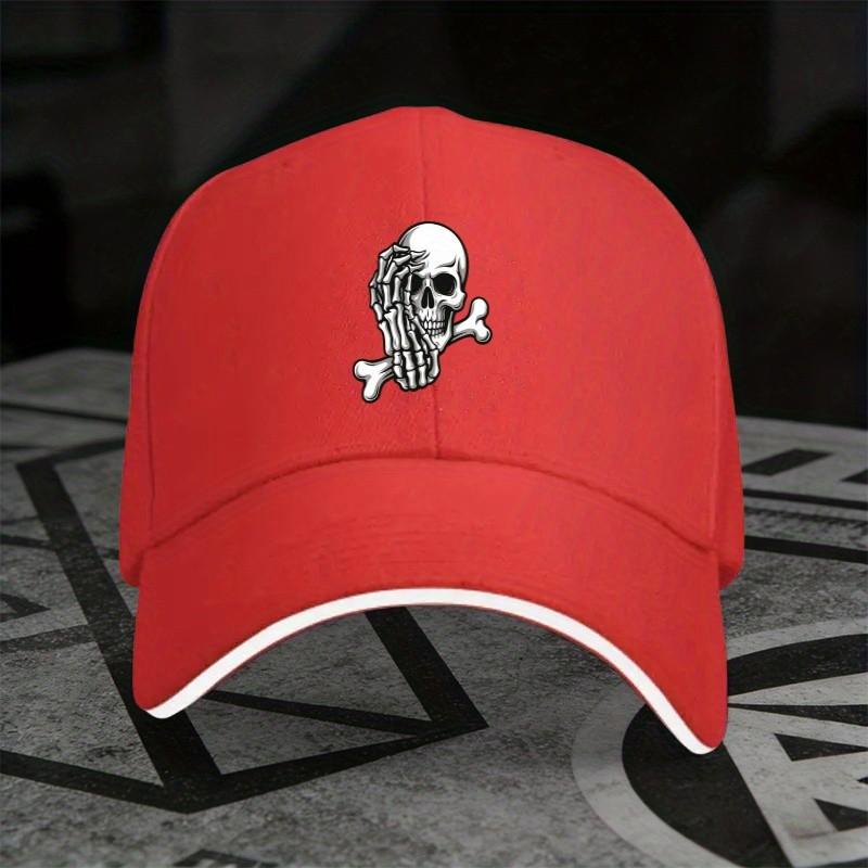 Skull Bone Print Baseball Cap Polyester Adjustable Casual Streetwear Hat for Unisex Women