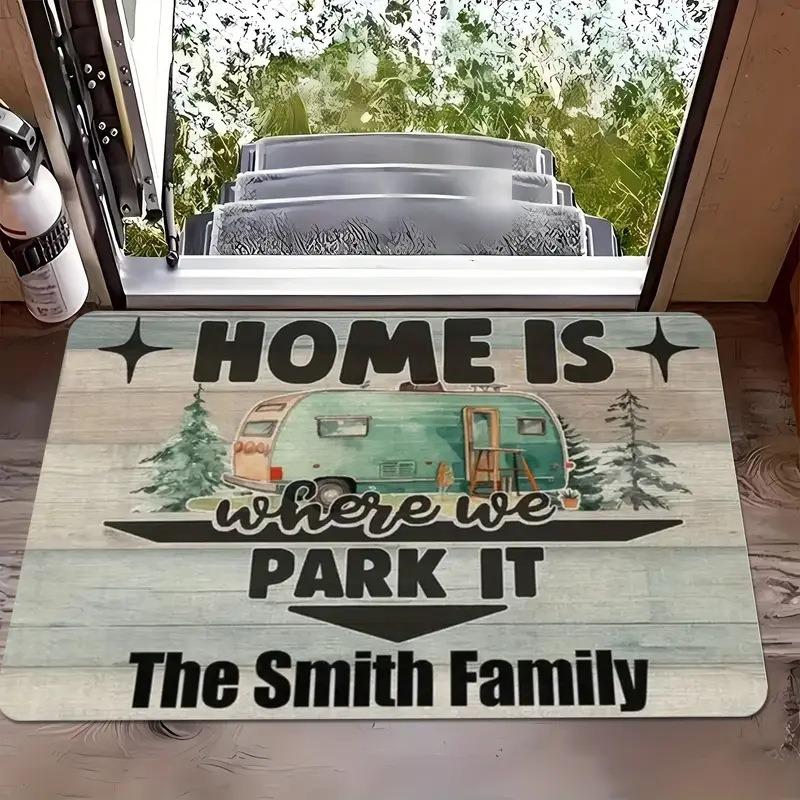 Outdoor Camping Van Welcome Mat With Cheerful Camping Van Non-slip Kitchen Bathroom Entracne Rugs Living Room Washable Carpet