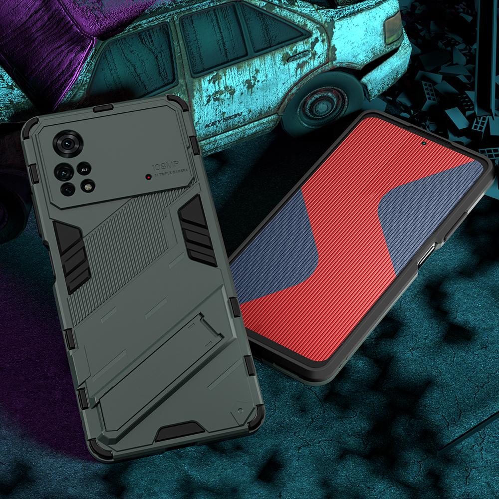 

Протиударний броньований чохол KEYSION для Xiaomi POCO X4 Pro 5G силіконовий + задня кришка телефону на підставці для ПК для POCO M4 Pro 4G for POCO X4 Pro 5G зелений