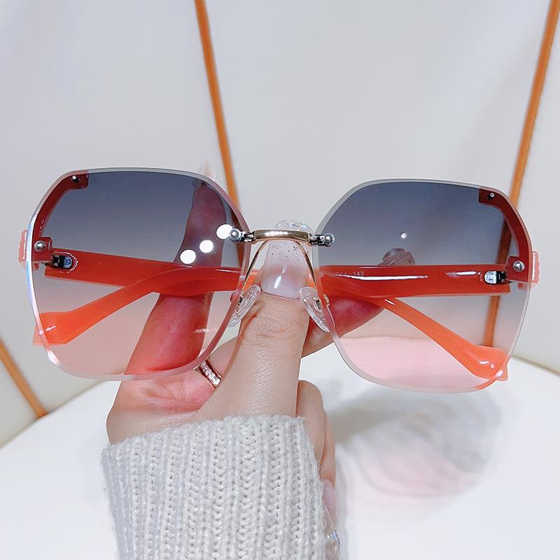 Frameless Sunglasses, Metal Trimmed Pc Textured Legs Simple Glasses Uv400