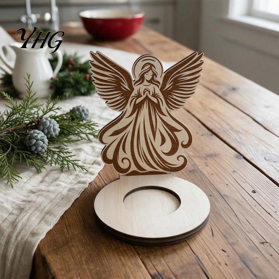 Religious Gift Ideas Wooden Candle Holder, Praying Angel Tabletop Tealight Stand, Stable Base Decorative Candlestick for Mantel, Dining Table