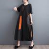 Summer New Loose Casual Embroidered Dress Color Block Hem Drawstring Slimming Women's Fashionable Artistic Clothing Dress
