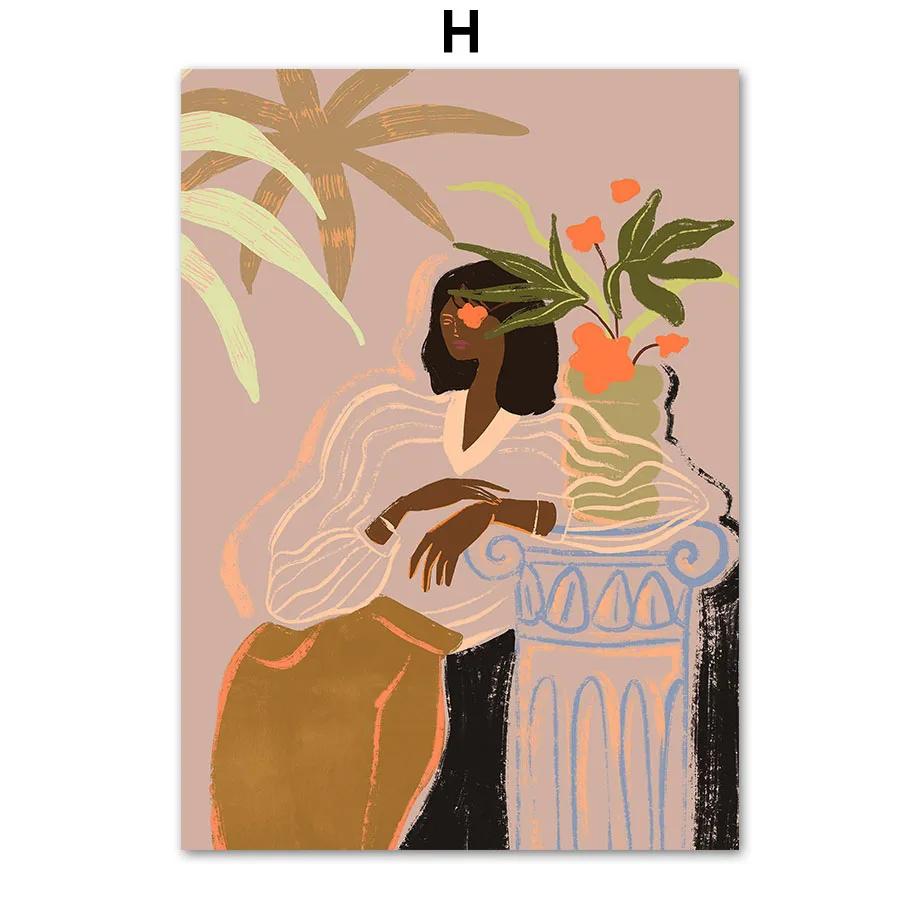 Abstract Lazy Woman Dance Flower Lemon Papaya Fruits Wall Art Print Canvas Painting Nordic Poster Pictures For Living Room Decor