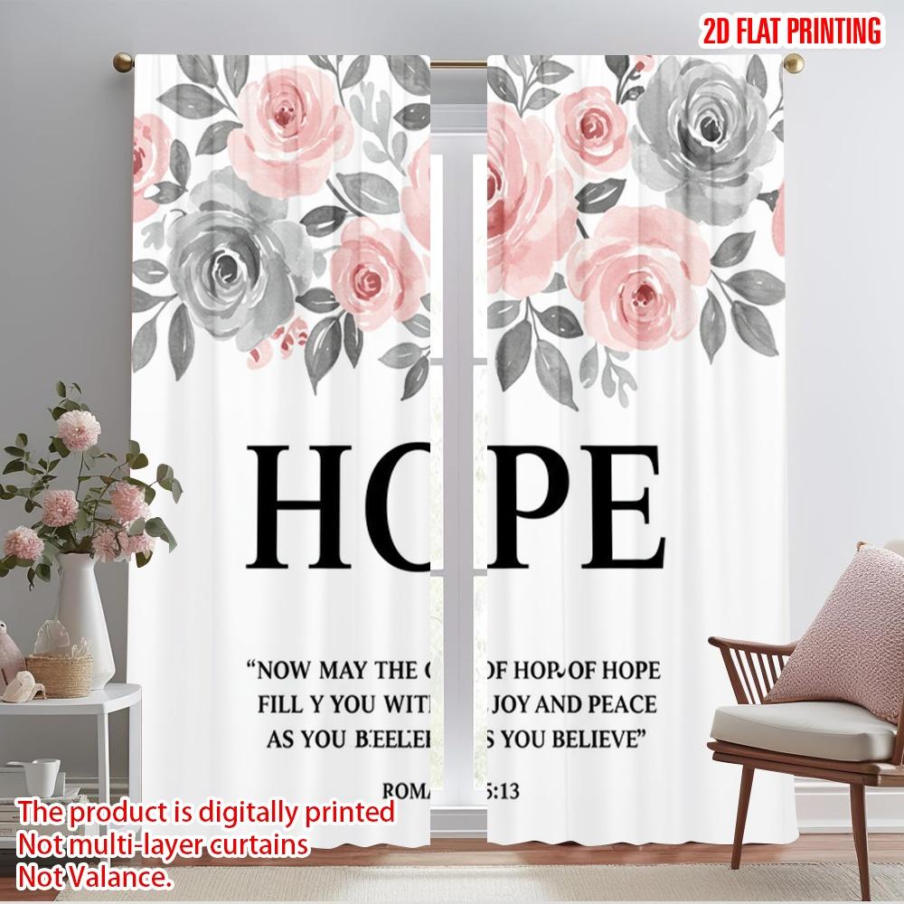 

2pcs 2D flat printing Drapes Floral Hope Romans Fabric Without Electricity Festive Curtains for Holiday Home Decor & Gifts 52.50×116.00 CM 2pcs