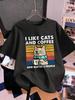 I Like Cats Coffee Printed T-Shirts Womens Summer Cotton Short Sleeve T Shirt Loose O-Neck Comfortable Tops Casual Woman Clothes