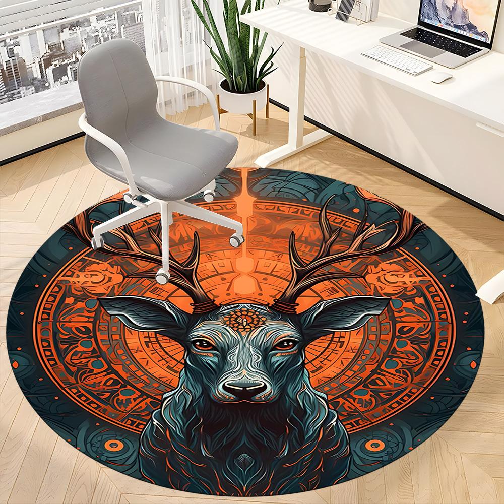 1pc Deer Mandala Office Round Area Rug, Under Office Chairs Bedroom Living Room Home Decor, Room Deco