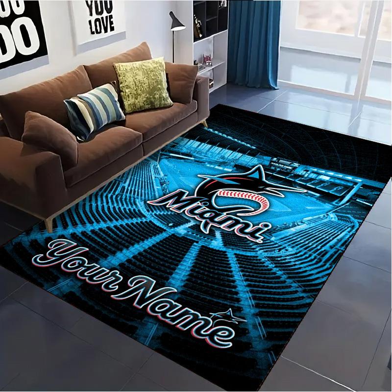 Name Custom Miami Marlins Logo Carpet Rug for Living Room Bedroom Home Sofa Decoration,Kids Play Non-slip Floor Mat