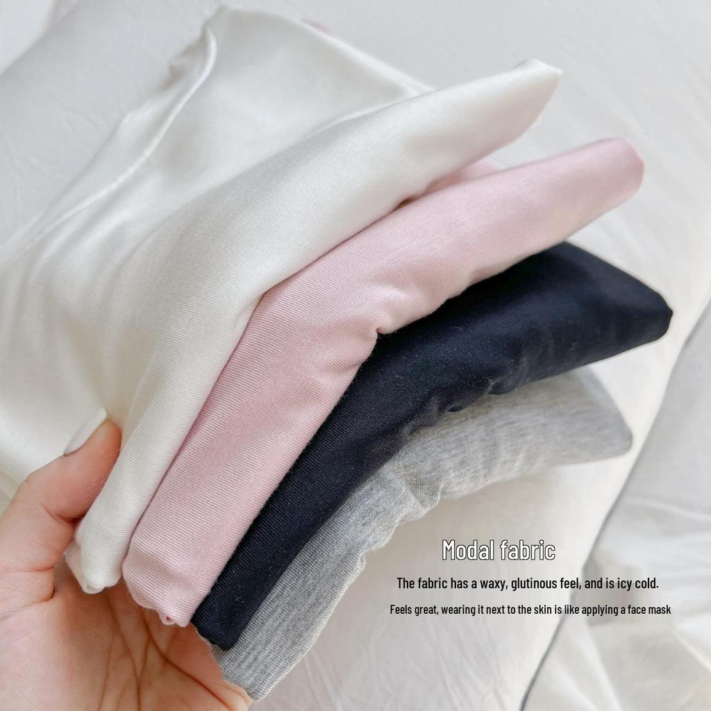 Modal Short Sleeve Crew Neck Women's Slimming Versatile T-Shirt - Nude Feeling, Straight Shoulder, Comfortable Fit