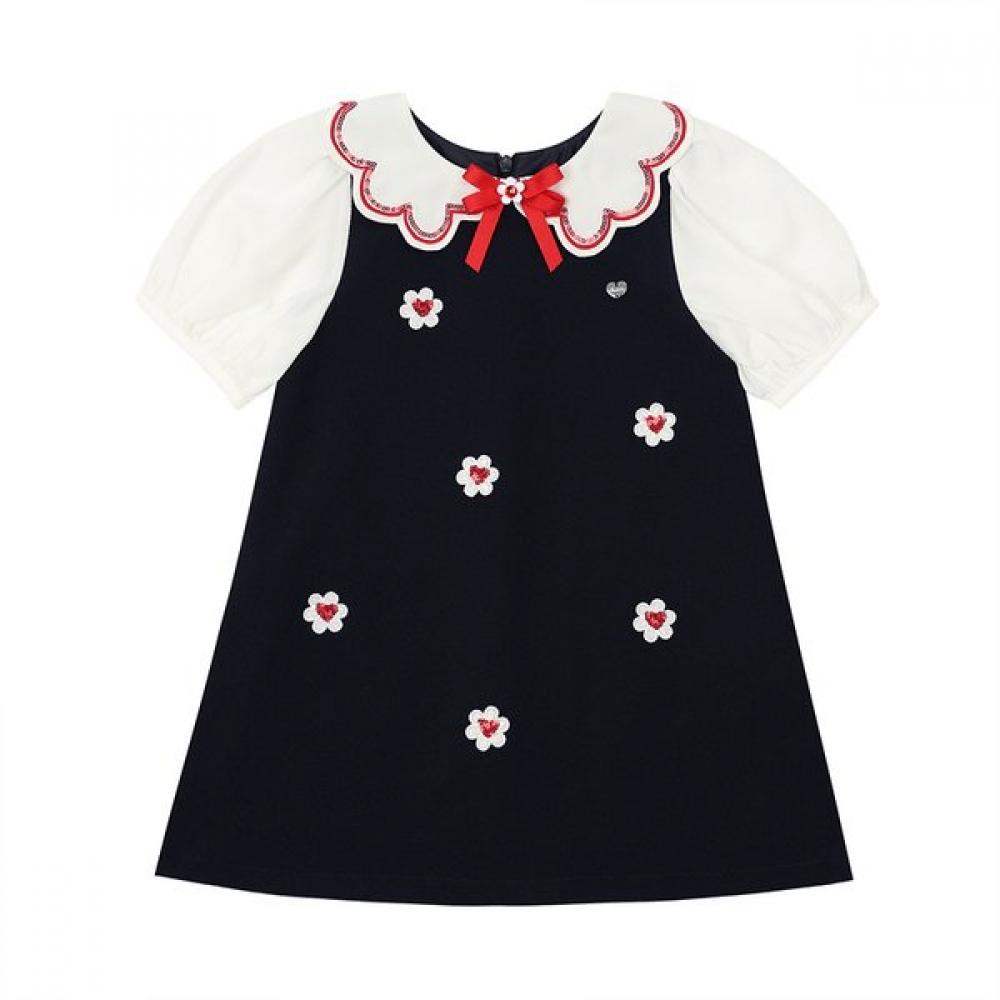 French Cat Navy Collar Floral Dress Q52dao050n3