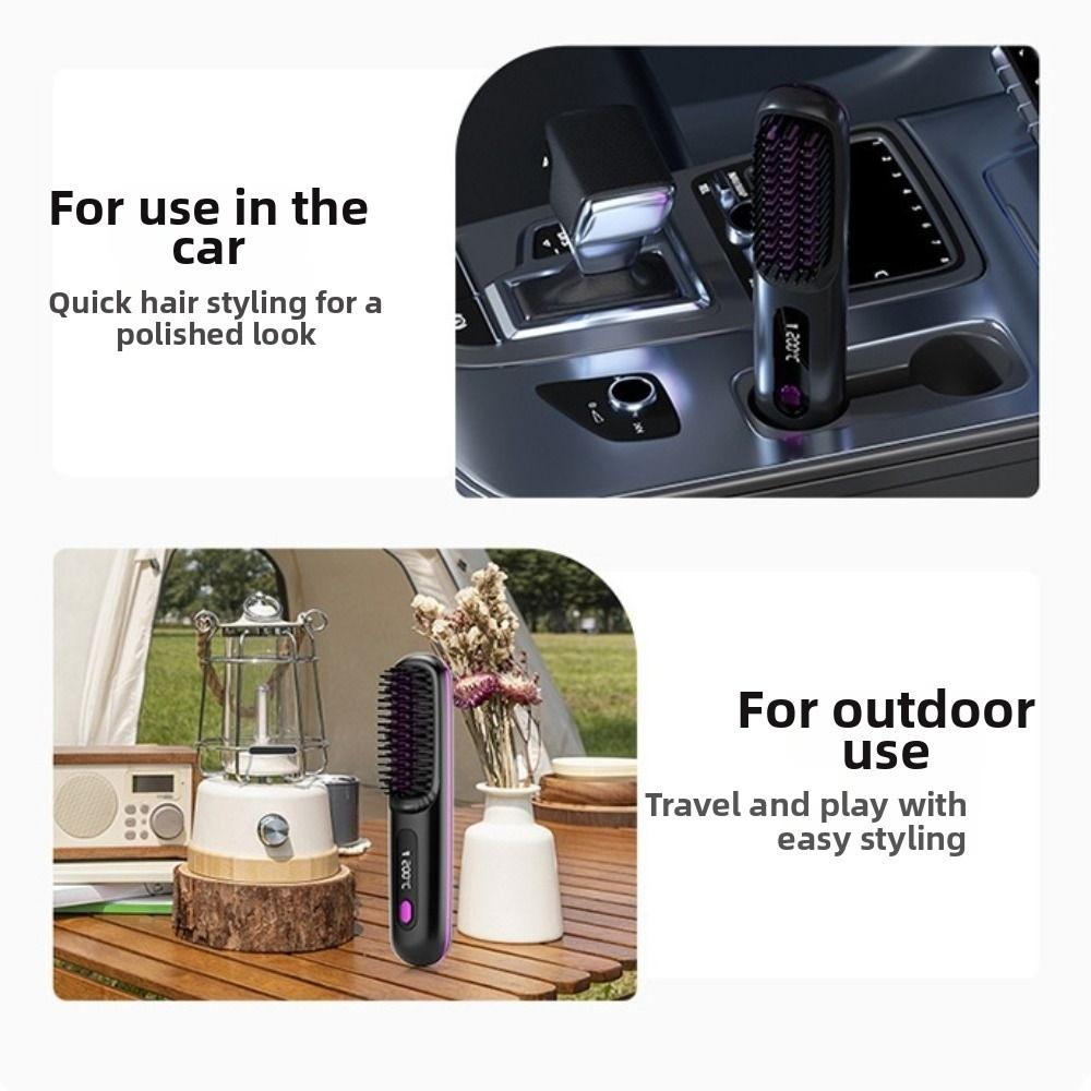 Dual-Function Operation Electric Hair Straightener Brush USB Charging Hair Brush  Personal Care