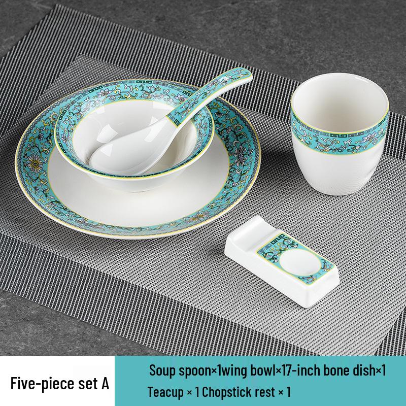 Set di stoviglie smaltate in stile cinese: Set di 4 ciotole, piatti e stoviglie in ceramica per uso in ristoranti e hotel