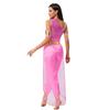 Womens Arab Princess Costume Belly Dance Design Gem Decor Contrast Color Shiny Tulle Overlay Jumpsuit