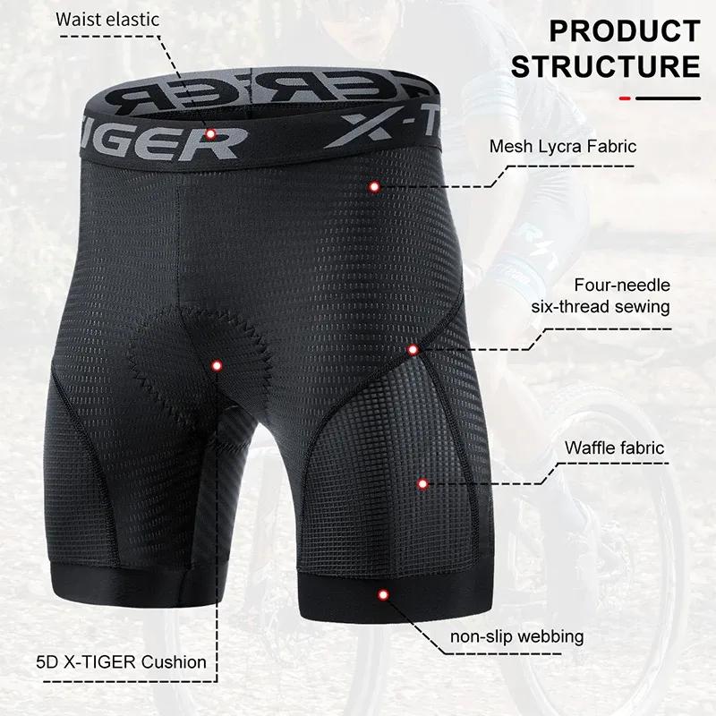 X-TIGER Men's Cycling Underwear Shorts 5D Padded Sports Riding Bike MTB Liner Shorts with Anti-Slip Leg Grips Bicycle Underwear