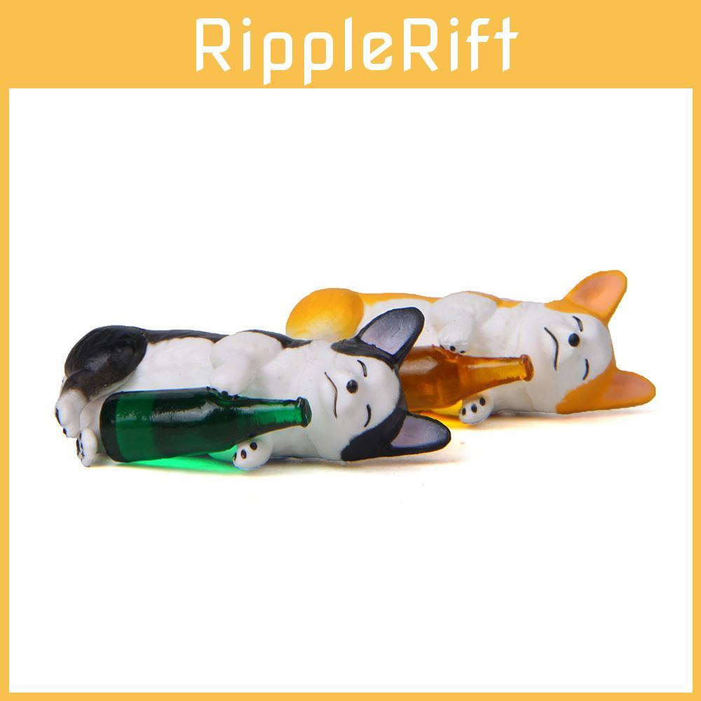 Resin Corgi And Husky Ornament Holding A Bottle Design For Gardening And Collection