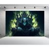 1pc,2Dflat, , Dark Skeleton Throne, Green Smoke Dreamy Background, Gothic Horror Decoration, Halloween Party Photography, wsj