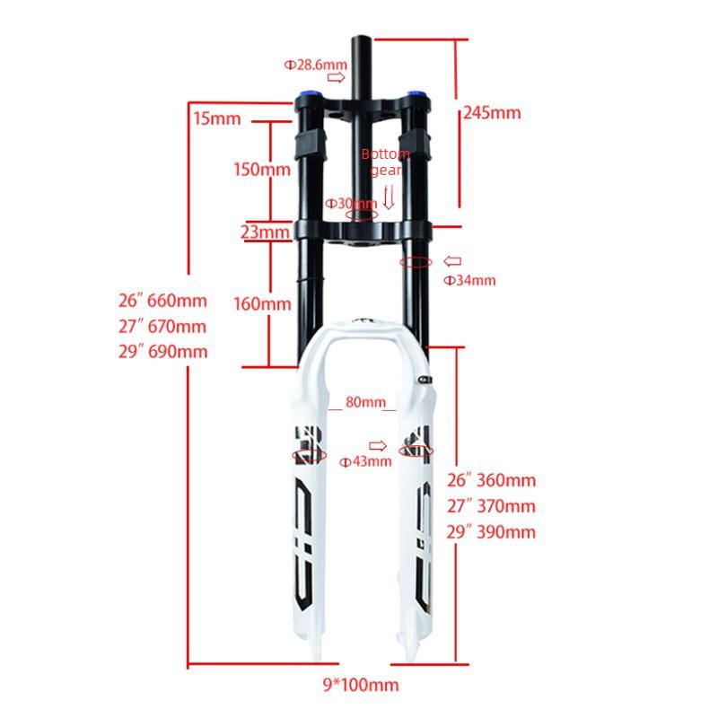 Mountain Bike DH Dual Shoulder Air Suspension Fork 26/27.5/29 Inch 34mm XC/AM/Dirt Jump Upper Damping Adjustment No Lockout