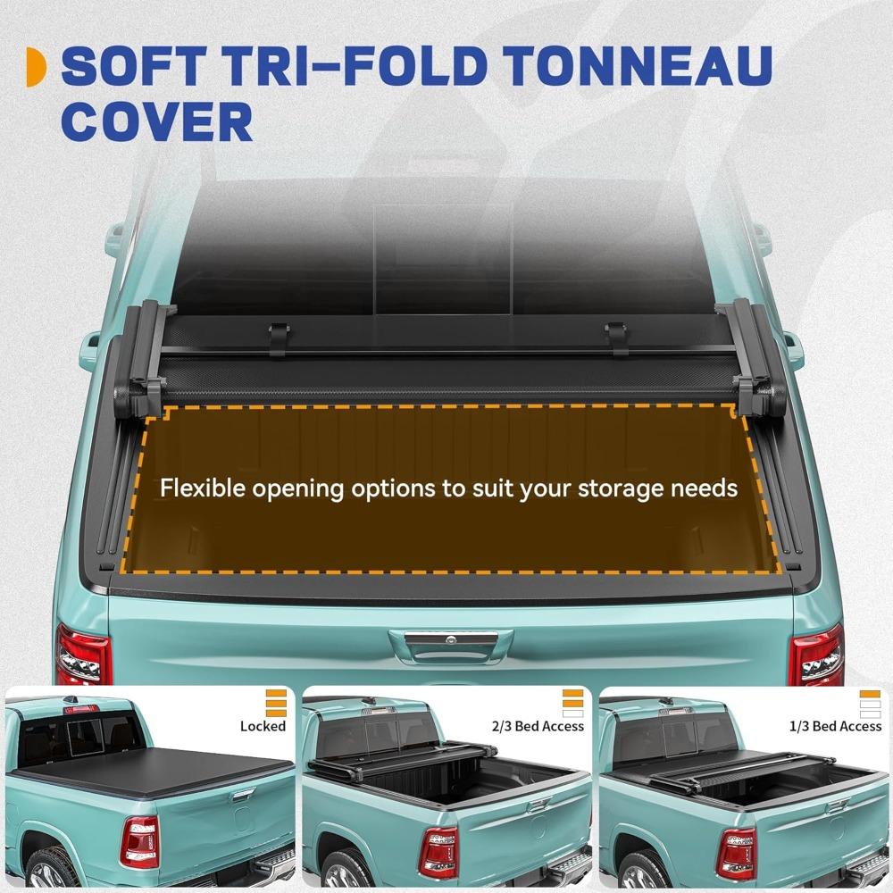 Soft Tri-Fold Tonneau Cover for 2019-2025 Chevy Silverado/GMC Sierra 1500 5.8 Ft Bed