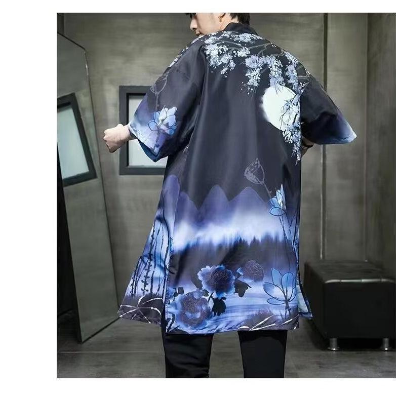 Men's Summer Jacket: Medium/Long Shirt, Loose Large Size Cardigan, Sun Protection, Chinese Style Crane Robe Cape