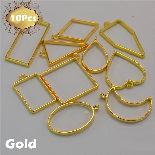 10Pcs/set  Pcs Alloy Resin Mold Hollow Pressed Flower Frame Connectors Charms DIY Necklace Pendant Jewelry Making Set