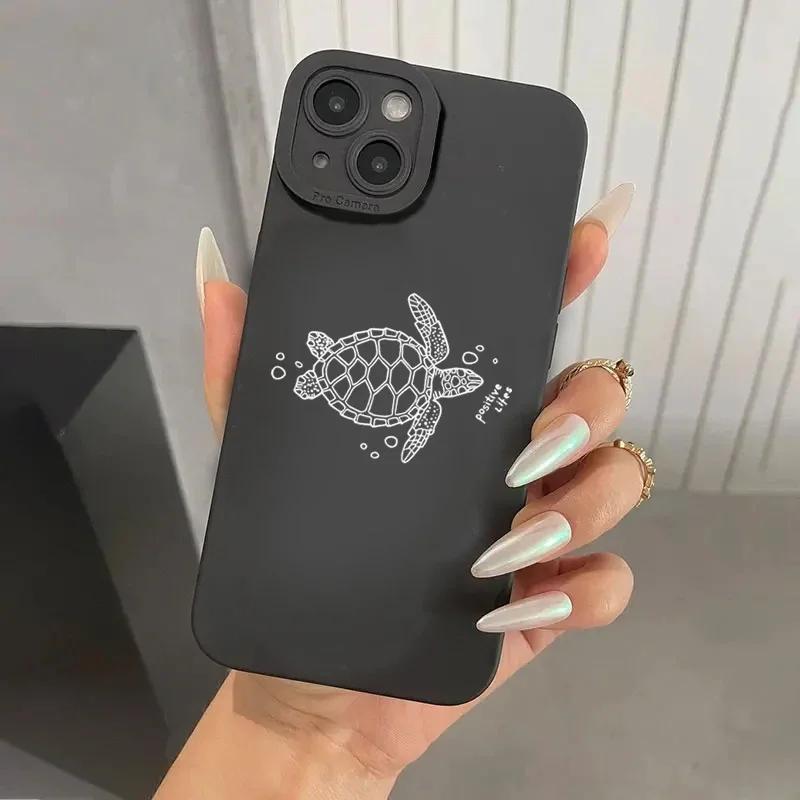 Summer Cartoon Turtle Pattern Case for iPhone 13 11 12 14 15 16 Pro Max 8 7 Plus SE 2022 XR X XS Camera Lens Protection Cover