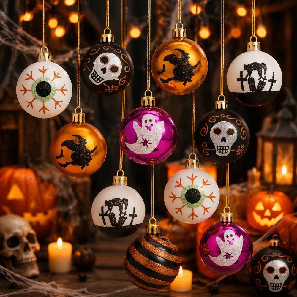 16Pcs/Set Painted Halloween Hanging Ball Pendant Plastic Tree Pendant Ornament Tree Hanging