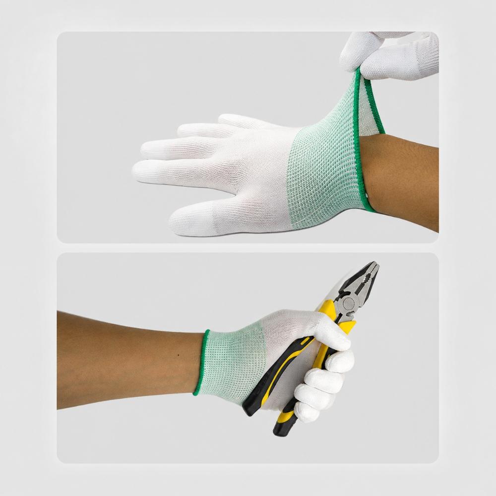 10Pairs Nylon PU Coated Work Gloves, 13-Gauge Breathable Anti-Slip Gloves for Repair, Construction and Gardening