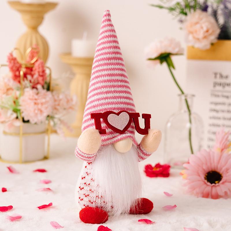 

Adorable Pink Valentines Day Gnome Couple Decor Figurines Perfect For Romantic Gifts Valentines Striped Hat