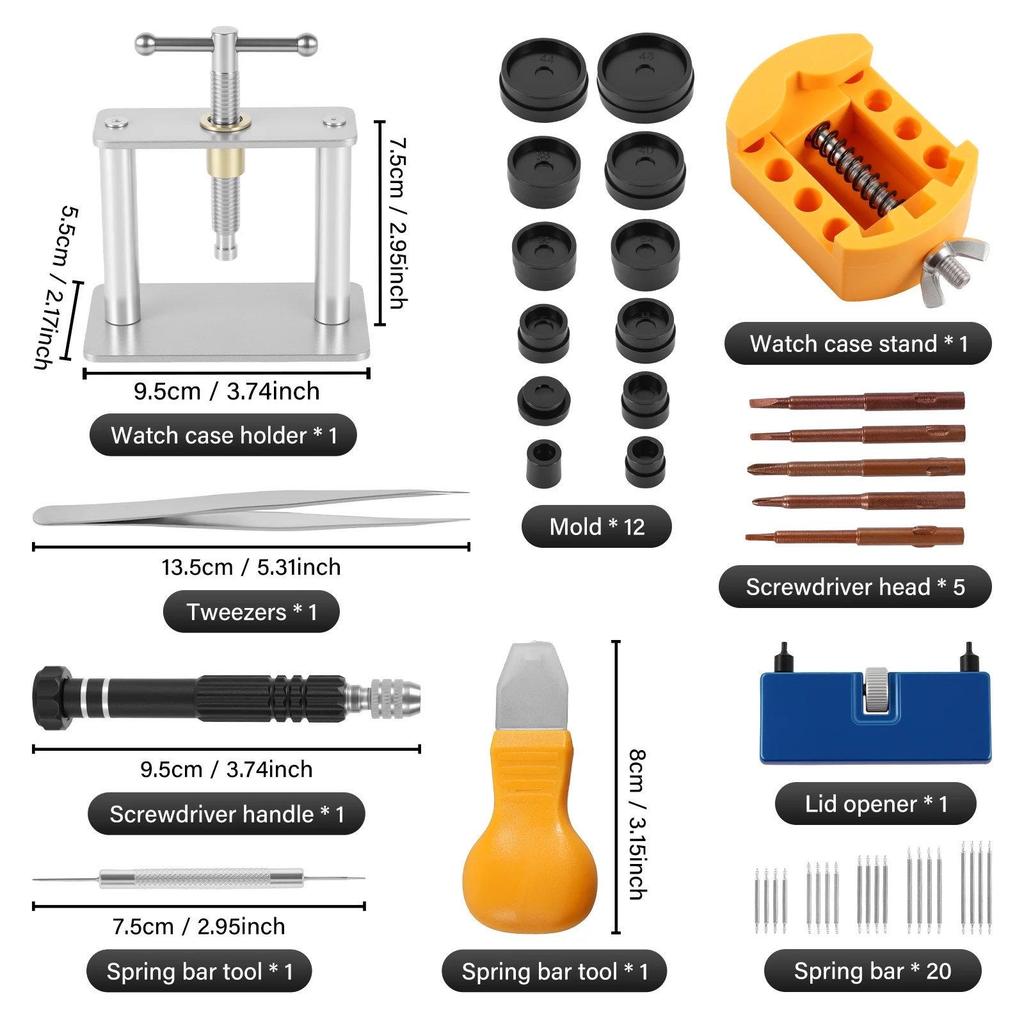 39-Piece Watch Repair Tool Kit: Press, Replace Battery, Remove & Install Watch Bands