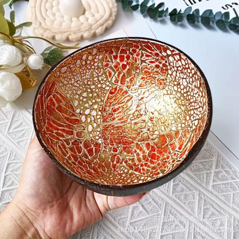 Vietnamese Coconut Shell Bowl Decorative Serving Dish Snacks Nuts Candy Home Decor Storage