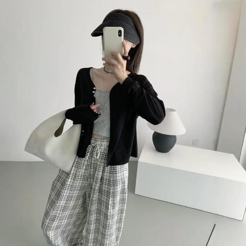 American retro spring and autumn new lazy high street loose graffiti print plaid daily casual wide-leg trousers