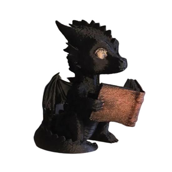 Dragon Figurine Cute Small Dragon Reading Book Statue Mini Winged Dragon Sculpture for Desktop Bookshelf Decor