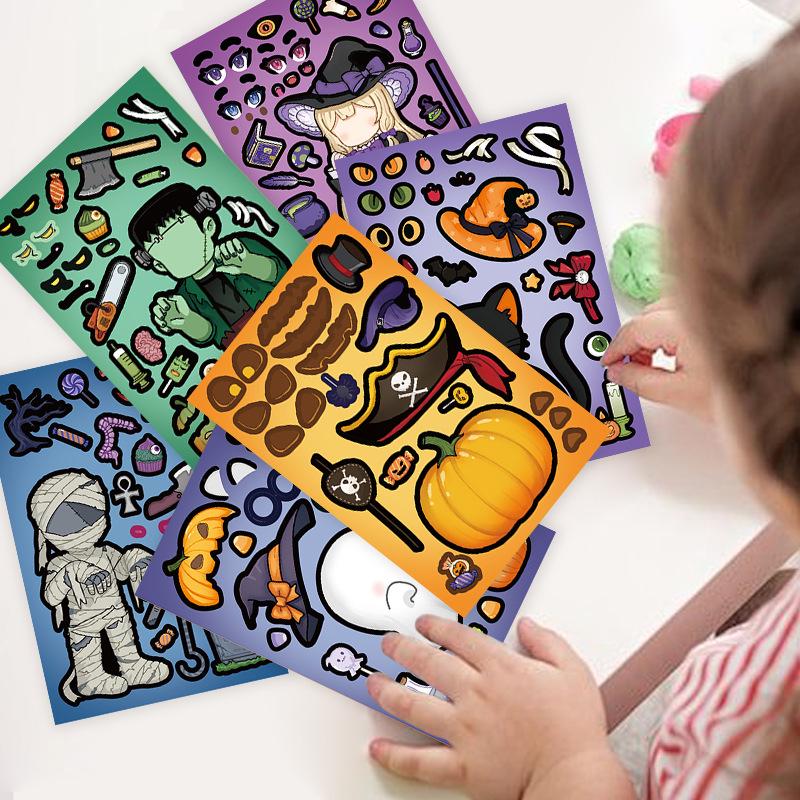 8 Cute Halloween Pumpkin & Ghost Puzzle Stickers for Kids - Fun & Educational DIY Journal Stickers