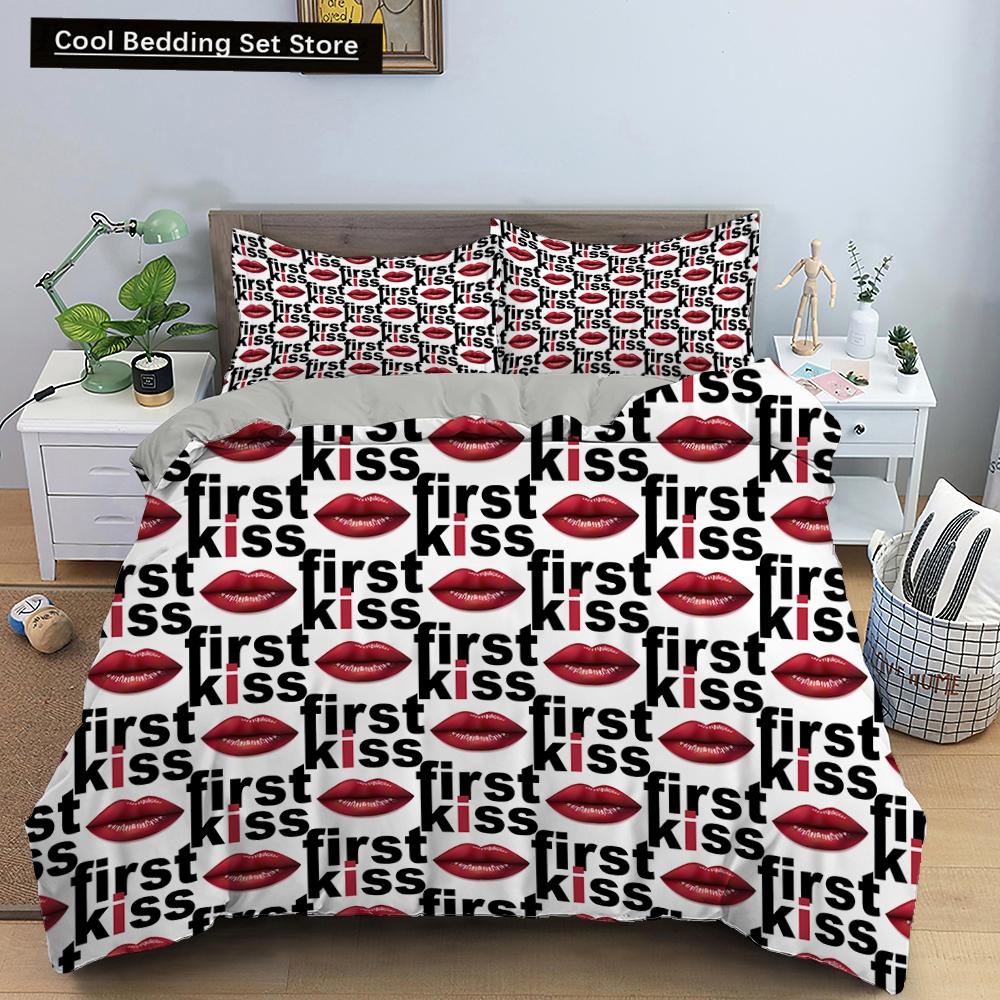 Lover Couple Bed Duvet Cover Set Valentine's Day Gift Heart Shape Bedding Set King Queen Double 2/3pcs Polyester Comforter Cover