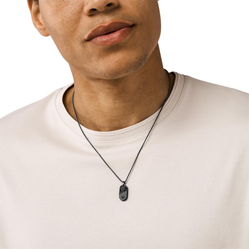Emporio Armani Rotating Flip Heart Pendant Necklace Unisex Necklace Black EGS3138001