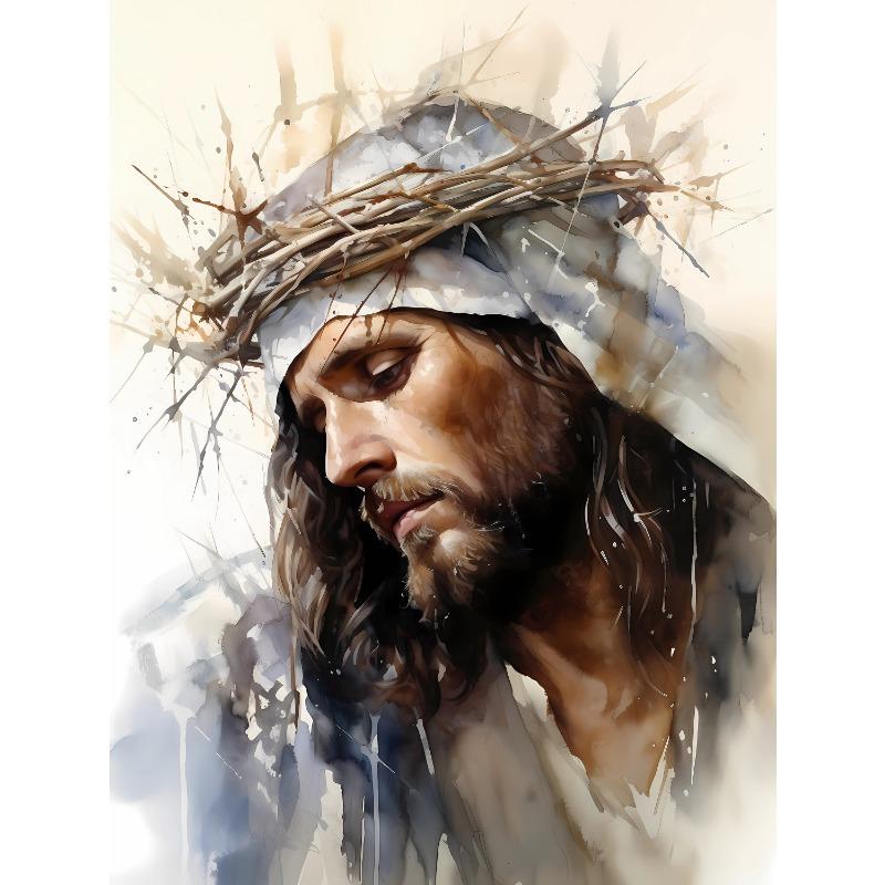 Ježíš Akvarelový Portrét Náboženský Spasitel Malba Plakátové Tisky Tisk na Plátno Křesťanské Nástěnné Umění Obrázek pro Pokoj Domácí Dekorace