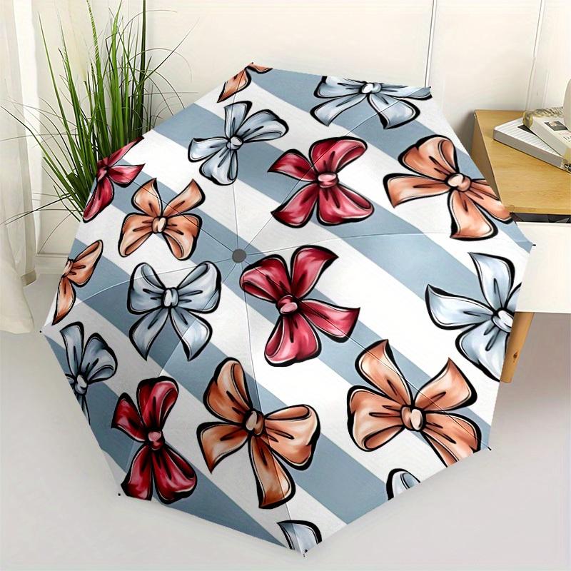 1pc Bow Pattern Automatic Folding Umbrella - Portable Foldable Design with 8 Ribs, Durable Plastic & Iron Frame, Casual Outdoor Accessory Fo