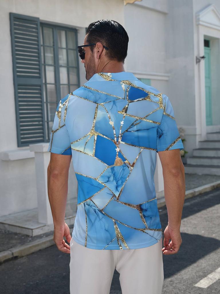 Men's Short-Sleeve Polo Shirt with Beaded Tassel Pendant Print & Lapel Collar - Button-Up Button-Front Suitable for Dates, Beach Vacations, Summer