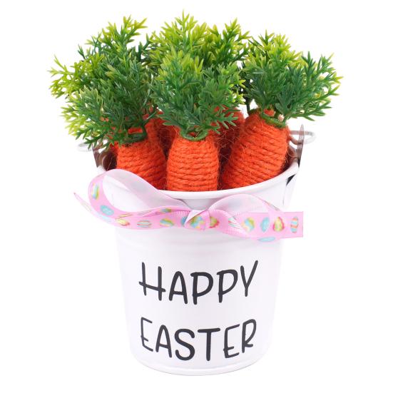 Mini påskfestdekoration Miniatyrjärnhinkprydnad med skumägg/morötter för vårfestpresenter DIY-hantverk