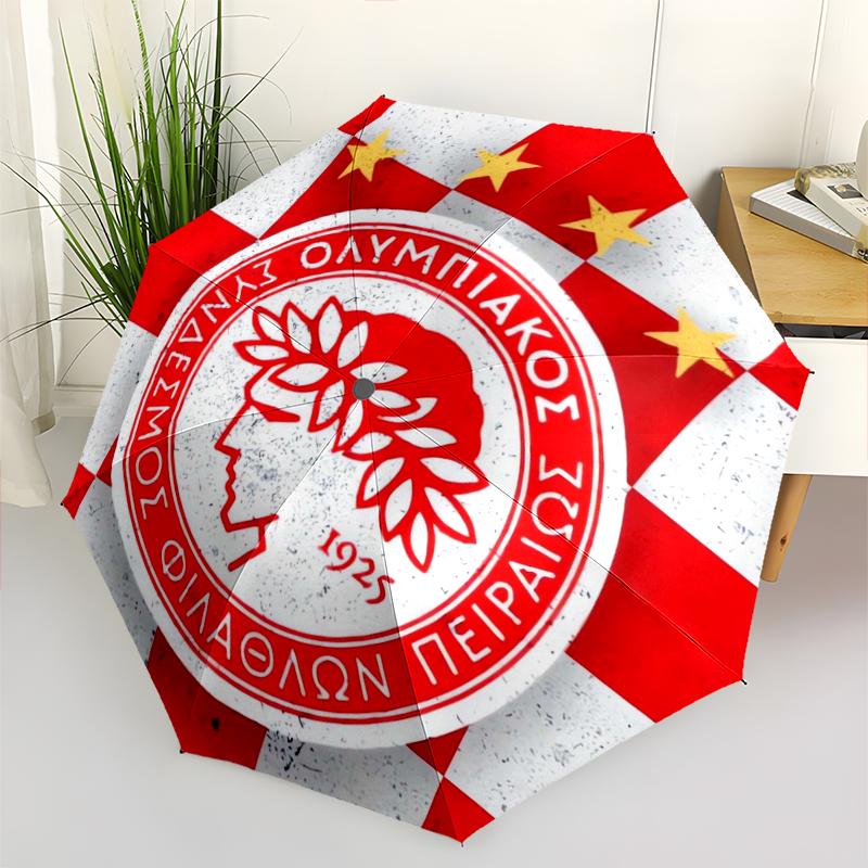 Olympiacos F.C Fashionable Automatic Opening/Closing Folding Umbrella. Portable and Foldable, Ideal for Gift, Travel, and Daily Use.